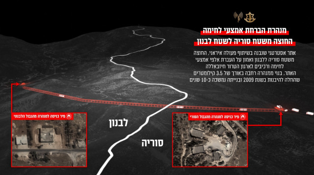גרפיקה של מנהרת הברחת האמל"ח מסוריה ללבנון (צילום: דובר צה"ל)