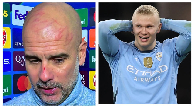 מנג'ר מנצ'סטר סיטי פפ גווארדיולה לצד ארלינג הולאנד (צילום: עיבוד תמונה, Crystal Pix/MB Media)