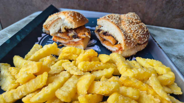 שניצל חלה והר של צ'יפס (צילום: יניב משיח)