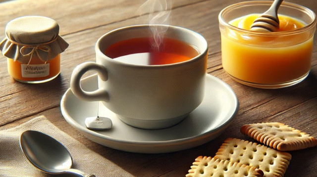 המזון הראשוני בבסיס צה"ל. כוס תה, רסק תפוחים וביסקוויטים (צילום: AI)