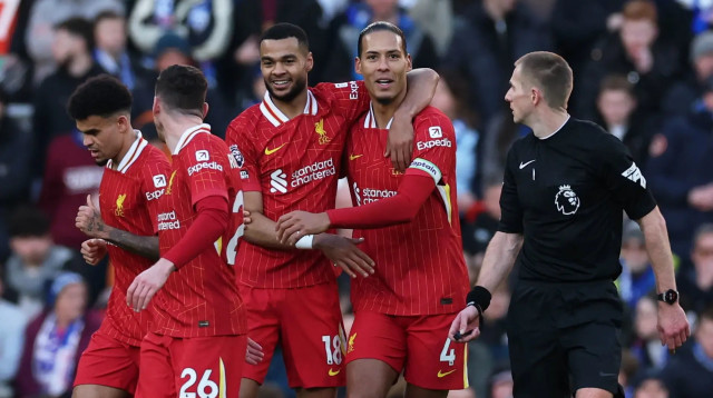 שחקני ליברפול חוגגים עם קודי גאקפו (צילום: רויטרס)