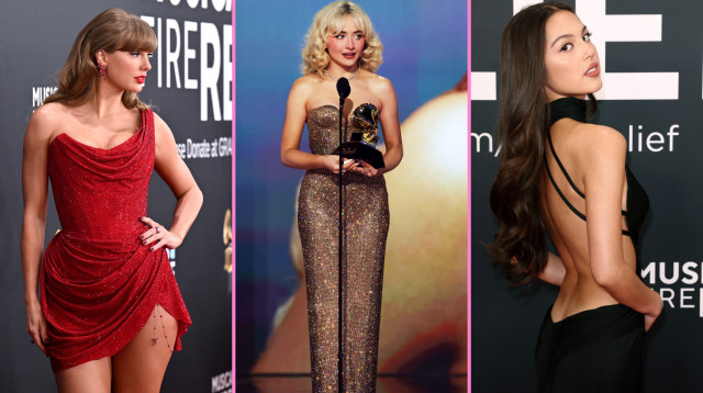 אוליביה רודריגו, סברינה קרפנטר, טיילור סויפט (צילום: ROBYN BECK/AFP via Getty Images,Kevin Winter/Getty Images for The Recording Academy,Matt Winkelmeyer/Getty Images for The Recording Academy)