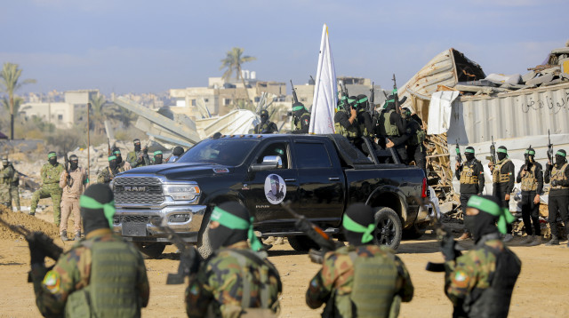 הטנדר של חמאס (צילום: MOIZ SALHI/Middle East Images/AFP via Getty Images)