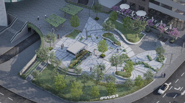 רחבת בית הוורד בגבעתיים  (צילום: הדמיה אמיצי אדריכלים)