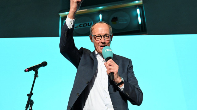 פרידריך מרץ, מנהיג מפלגת CDU הגרמנית, רגעים לאחר שניצח בבחירות (צילום: רויטרס)