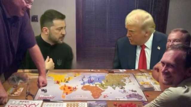 זלנסקי וטראמפ משחקים סיכון (צילום: צילום מסך רשת X)