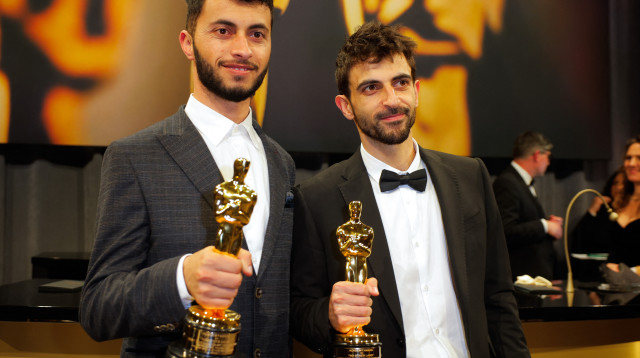 יובל אברהם ובאסל אדרה בטקס האוסקר (צילום: רויטרס)