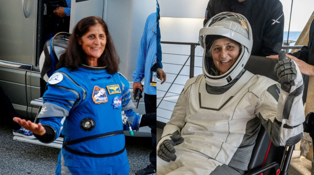 סוני ויליאמס ביום הנסיעה לחלל וביום החזרה מהחלל (צילום: רויטרס)