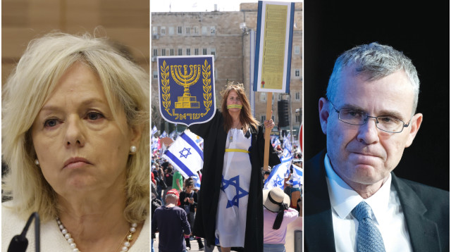 יריב לוין, גלי בהרב מיארה, מחאה נגד הממשלה (צילום: מארק ישראל סלם,חיים גולדברג, פלאש 90)