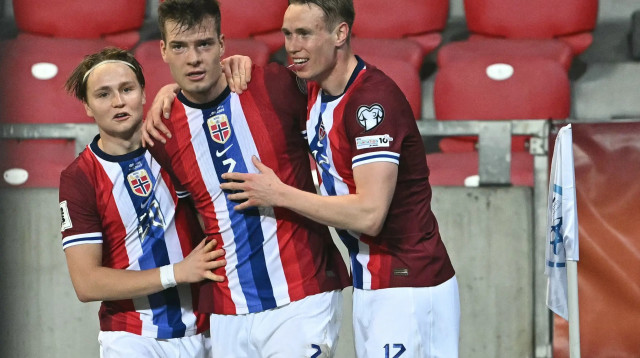 שחקני נבחרת נורבגיה חוגגים עם אלכסנדר סורלות (צילום: GettyImages)