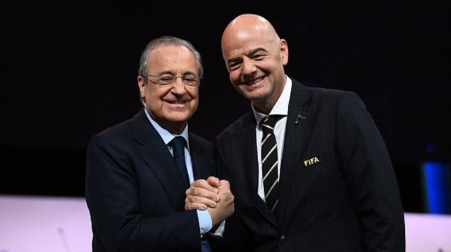 נשיא פיפ"א ג'אני אינפנטינו ונשיא ריאל מדריד פלורנטינו פרס (צילום: FRANCK FIFE)