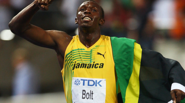 יוסיין בולט לאחר שיא העולם ב-100 מטר, אליפות העולם ברלין 2009 (צילום: GettyImages, Michael Steele)