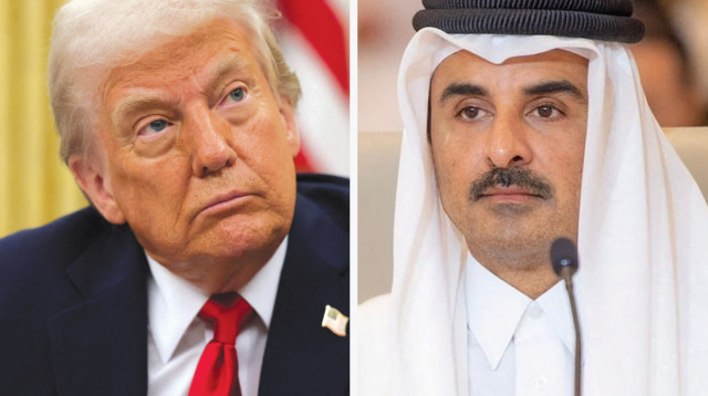 דונלד טראמפ, שיח' תמים בן חמד אאל ת'אני (צילום: רויטרס, Saudi Press Agency/Handout via REUTERS)