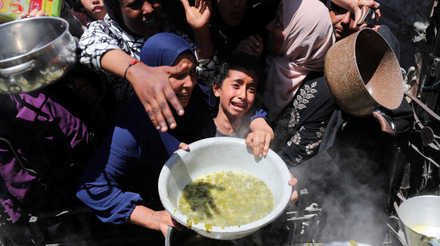 תור לאוכל בעזה, בית להיא (צילום: REUTERS/Mahmoud Issa)