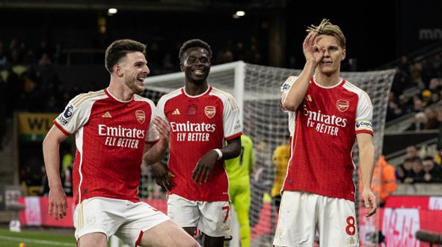 מרטין אודגור, בוקאיו סאקה ודקלן רייס (צילום: Andrew Kearns - CameraSport)