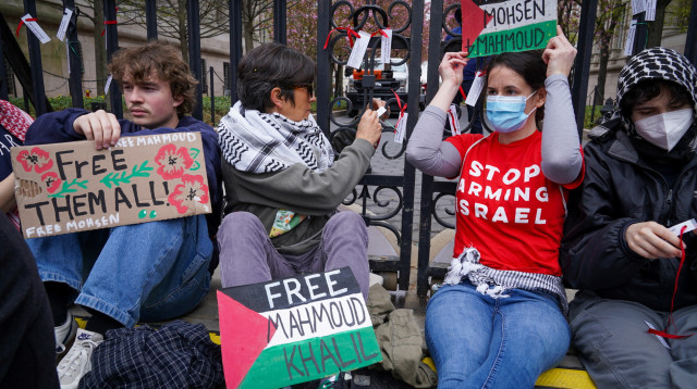 הפגנה באוניברסיטת קולומביה (צילום: רויטרס)