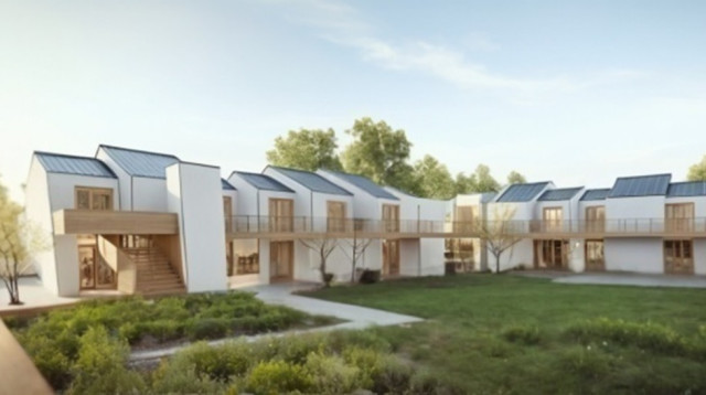 הדמיה של מבני מגורים חדשים שיוקמו בקיבוץ בארי. (צילום: יחצ)