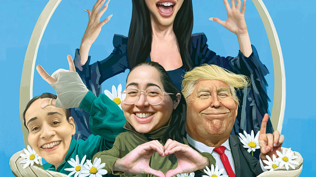 ביכורים 2025: יובל רפאל, לירי אלבג, אמילי דמארי וטראמפ (צילום: איור: אופיר בגון)