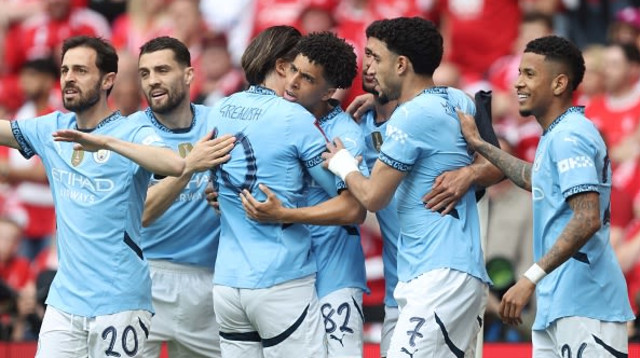 שחקני מנצ'סטר סיטי חוגגים (צילום: Crystal Pix/MB Media)