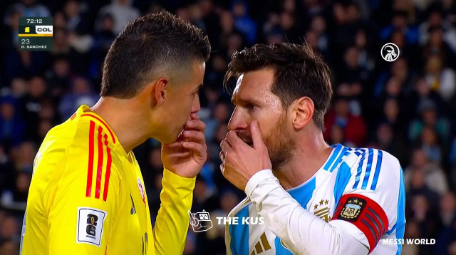 ליאונל מסי לצד חאמס רודריגס (צילום: צילום מסך, מתוך טוויטר)