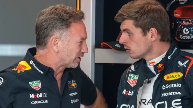 האלוף בחר צד. מקס ורסטאפן מול כריסטיאן הורנר (צילום: GettyImages, Guenther Iby)