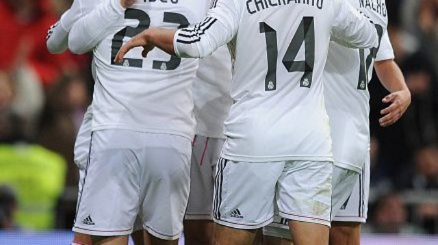 שחקני ריאל מדריד חוגגים. עונת 2014/15 (צילום: Denis Doyle)