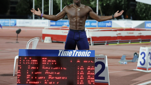 בלסינג אפריפה, אצן ישראלי לאחר שבירת השיא בריצה ל-100 מ' (צילום: אתר רשמי, אודי)