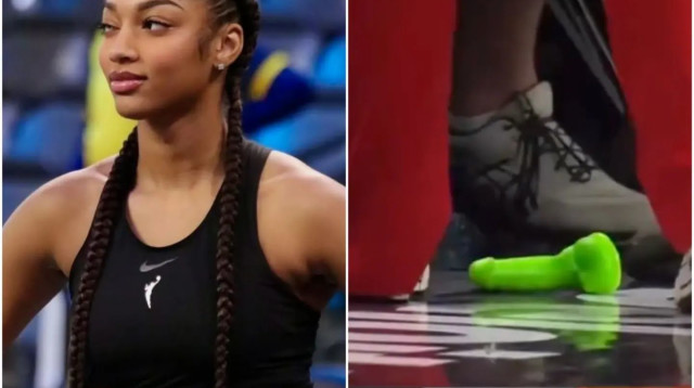 שחקנית הכדורסל אנג'ל ריס, לצד אביזר מין שהושלך למגרש ב-WNBA (צילום: צילום מסך, אינסטגרם)