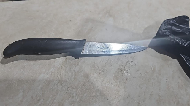 הסכין איתה ניסה תושב עזה לבצע פיגוע במחסום קלנדיה (צילום: דוברות המשטרה)