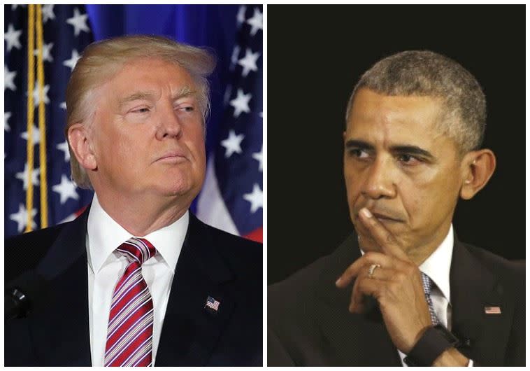 ברק אובמה (מימין) ודונלד טראמפ