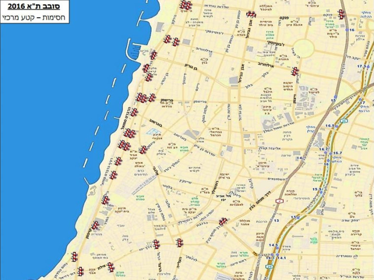 מפת חסימת הצירים בסובב תל אביב