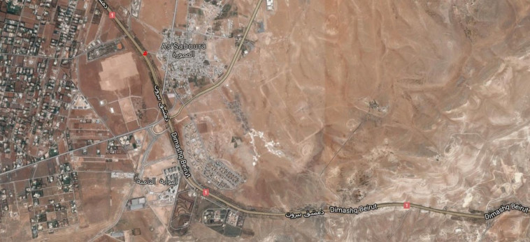 מיקום התקיפה של שיירת הנשק על כביש דמשק-ביירות, על פי התקשורת הערבית
