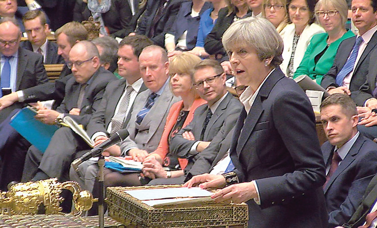 ראש ממשלת בריטניה תרזה מיי מכריזה על תחילת הברקזיט. צילום: רויטרס