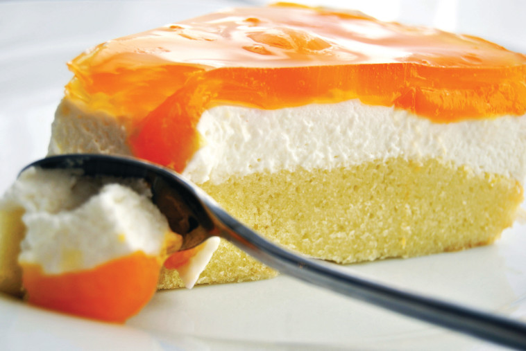 עוגת שכבות: קרם גבינה, משמשים וג'לי משמש. צילום: פסקל פרץ רובין