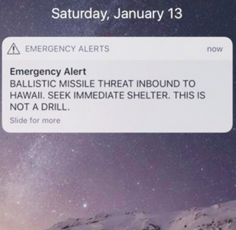 ההודעה שקיבלו תושבי הוואי. צילום מסך טוויטר