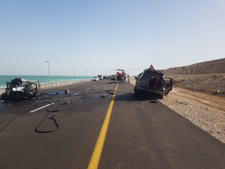 זירת התאונה הקשה בכביש 90. צילום: דוברות כבאות והצלה מרחב נגב