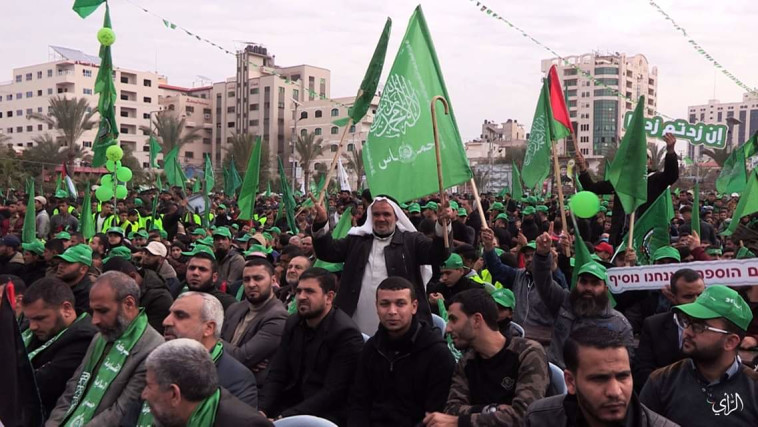 עצרת לרגל 31 שנה לייסוד חמאס. קרדיט: רשתות ערביות