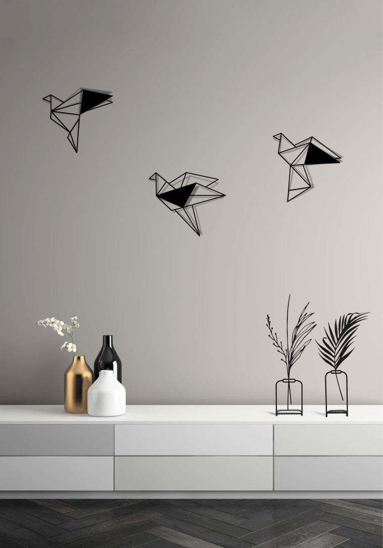 ציפורי אוריגמי תלת מימדיות ואגרטלים ממתכת צילום סטודיו גליפס