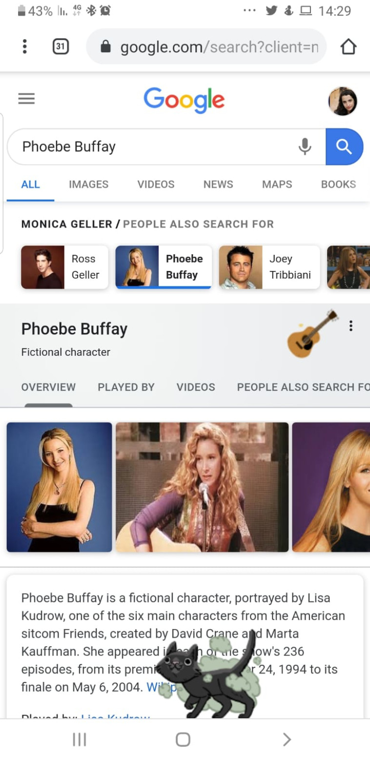 פיבי בופה, הגיטרה ו&quot;סמלי קאט&quot;. צילום: צילום מסך