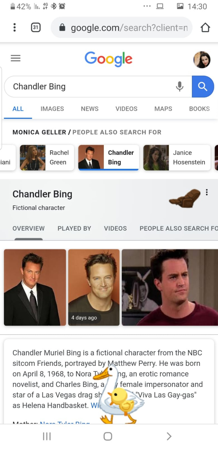 צ'נדלר בינג, הכורסה, הברווז והאפרוח. צילום: צילום מסך