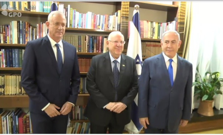 בנימין נתניהו, ראובן ריבלין, בני גנץ. קרדיט: לע&quot;מ