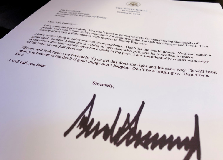מכתבו של טראמפ לארדואן. צילום: רויטרס