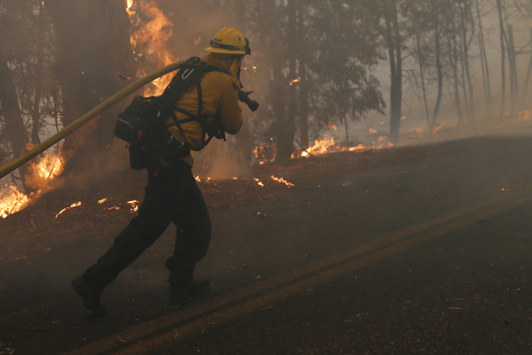 לוחם אש בשריפה בקליפורניה. צילום: רויטרס