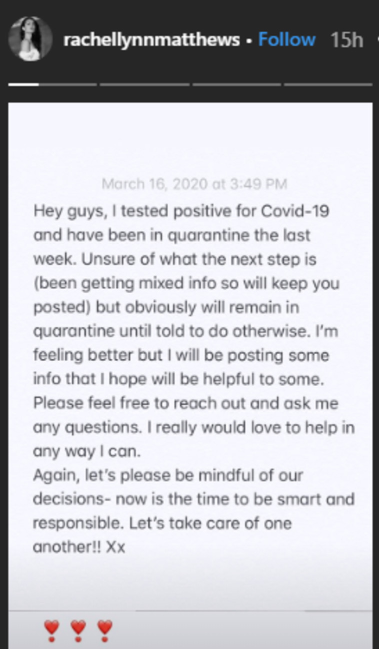 רייצ'ל מתיוס, קורונה