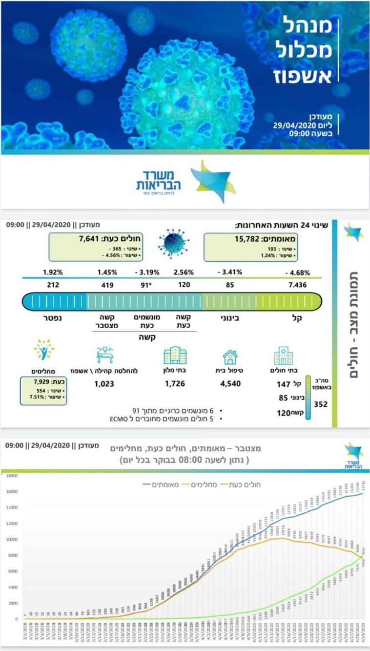 נתוני משרד הבריאות באשר לחולים מאושפזים (צילום: משרד הבריאות)