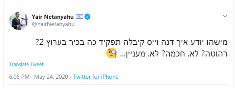 הציוץ של יאיר נתניהו נגד דנה וייס
