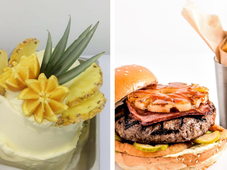 המבורגר עם אננס ברשת BBB (צילום גליה אבירם). סורבה אננס גלידות אלדו