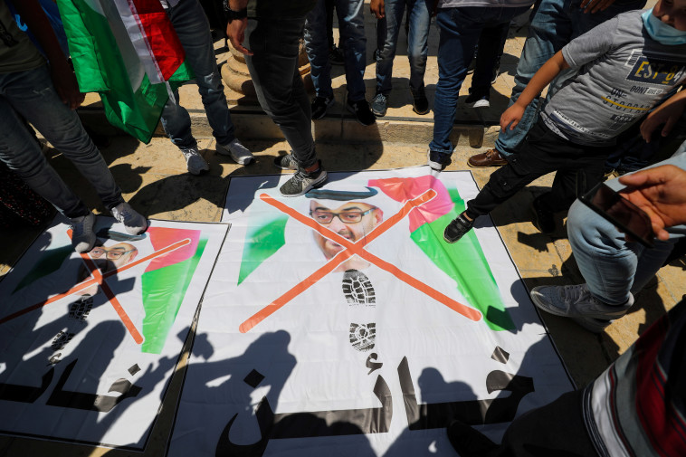 מפגינים דורכים על תמונתו של מוחמד בן זאיד (צילום: REUTERS/Ammar Awad)