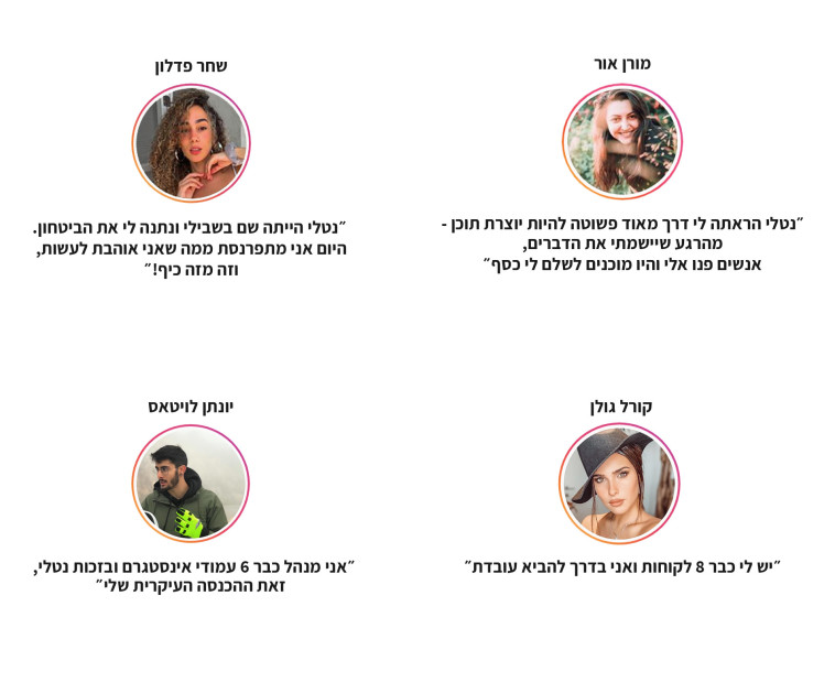 חלק קטן מהתלמידים של נטלי שהצליחו לייצר הכנסה של אלפי ועשרות אלפי שקלים דרך אינסטגרם