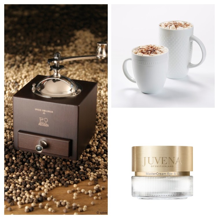 קרם עיניים ושפתיים JUVENA, כוסות מאג בגדלים שונים של H&amp;O, מטחנת קפה שקל בית מותגים